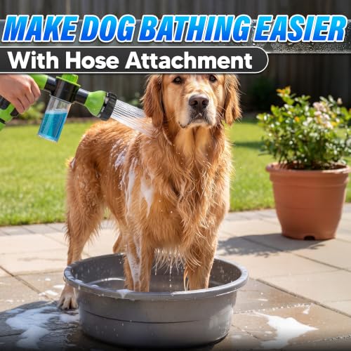 Car Wash Sprayer & Nozzle with Soap Dispenser, 3.5 oz Foam Tank (Green) | Hose Attachment for Car, Truck, and Dog Washing, Foam Control Dial, 8 Spray Patterns, Fits 3/4 In Hose, ABS Body, 2 O-Rings - color: Black, Green
