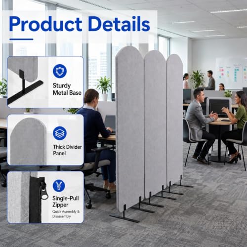 Portable Wall Divider, Office Partitions Room Divider wall with Whiteboard | 72 x 66 in Soundproofing Wall Divider, Cubicle Wall with magnet, thumbtacks, pen for Classroom Home Office School Hospital - color: Light Gray