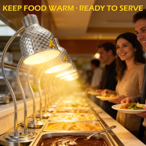 Dyna-Living Food Heat Lamp, 2-Head Adjustable Heat Lamp for Food Commercial Electric Food Warmer Lamp Catering Warming Lights for Buffet Parties Restaurant Kitchen, 500W - color: Silver