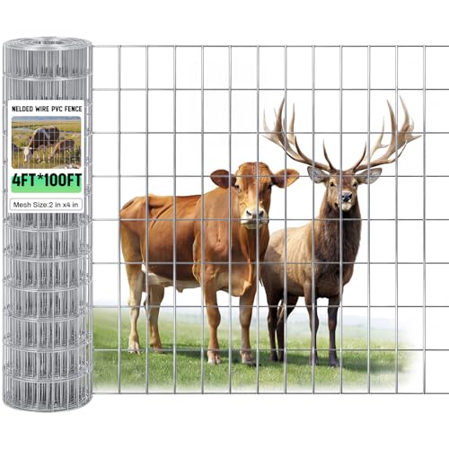 Gisafai Wire Fencing 16 GA 2x4 Inch Mesh Roll, 48in X 100 ft, Silver | Metal Chicken Wire Fence, Hardware Cloth Wire Roll, Cage Wire for Garden Vegetables Animals - color: Silver, size: 48in X 100 ft