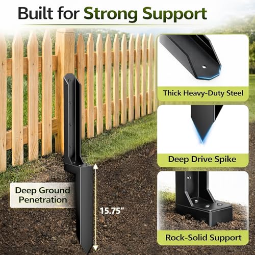 2 Pack Fence Post Repair Kit, Heavy Duty Steel Ground Spike Anchor for Fixing Leaning or Broken 4x4 & 6x6 Wood Posts, No Dig Drive-in Support for Yard, Garden & Fence - size: 2 Pack