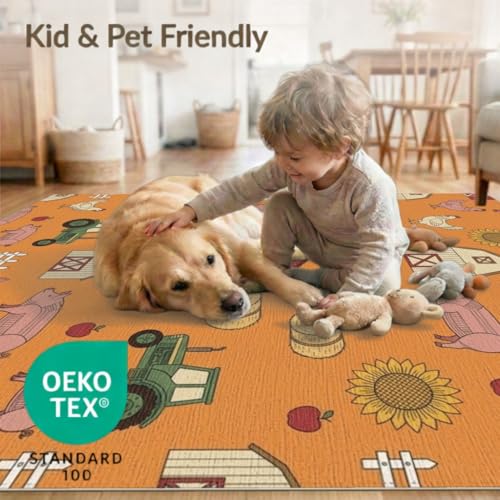 8'x10' Washable Country Chicken Large Rug, Yellow Non-Shedding Pet Friendly Carpet Foldable Easy Care Mat for King Size Bedroom, Master Suite, Under Bed | Ref:1969512 - color: Orange/Pattern 20, size: 8' x 10' (Rectangular)
