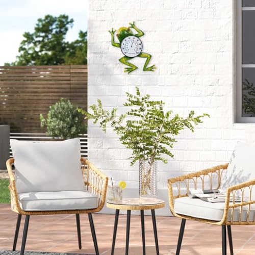 Frog Outdoor Thermometer, Metal Indoor Wall Thermometer | 15.7" No Battery Needed Outside Thermometer for Patio Home Room Decor - color: Green Frog