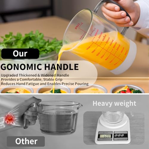 Newness 2-Cup Glass Measuring Cup For Baking and Cooking, (Upgraded, 3 Marking Including Cup/ML/Ounce Scale) Dishwasher, Freezer, Microwave, and Preheated Oven Safe, Essential Kitchen Tools - color: Red Measuring Scale, size: 500ML