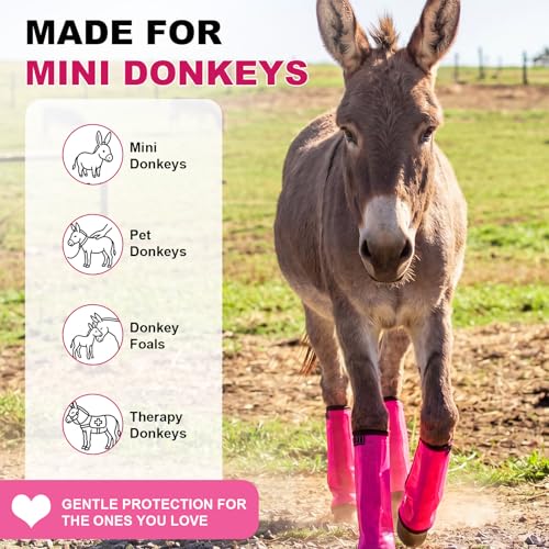 Donkey Fly Boots Set of 4, UV-Proof Breathable Mesh Leg Wraps with Built-in Nylon Support, Non-Slip Adjustable Closures, Summer Protection for Farm Donkeys, Pony, Mule(Mini,Pink,4) - color: Pink