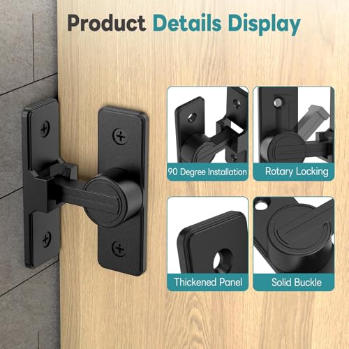 90° Heavy Duty Zinc Alloy Barn Door Lock Black 1 Pack | Security Sliding Door Latch for Barn, Garden, Bathroom, Fence, Shed，With Screws & Washers - color: Rectangular Black-1 Pc