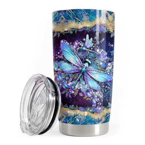 SANDJEST Dragonfly Tumbler 20oz Stainless Steel Insulated Coffee Travel Mug Cup Dragonfly Gifts for Women Girls on Birthday Christmas Mothers Day - color: Dragonfly