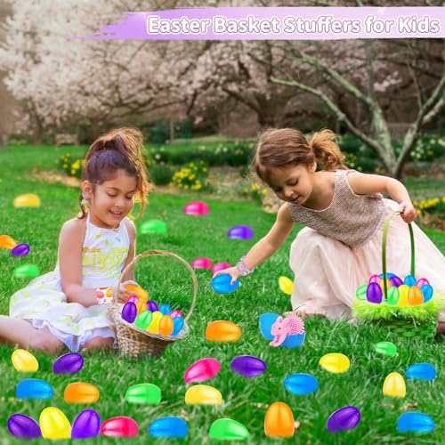 100PCS Prefilled Easter Eggs with Novelty Toys, Plastic Easter Egg Fillers Toys Bulk for Easter Egg Hunt, Easter Basket Stuffers for Kids Toddler Boys Girls Goodie Bag Easter Eggs Filled Party Favors