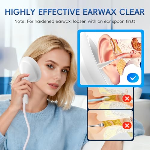 Water Powered Ear Cleaner, Electric Ear Wax Removal Kit with Sewage System and 4 Clean Mode, Safe and Effective Ear Flushing Kit, Ear Irrigation Tool 2 Ear Tips for Adults