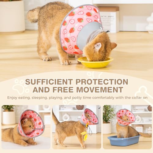 Avont Cat Cone Collar – Soft Lightweight Recovery E-Collar for Cats - Strawberry S - color: Strawberry, size: S(Neck: 6"-7")