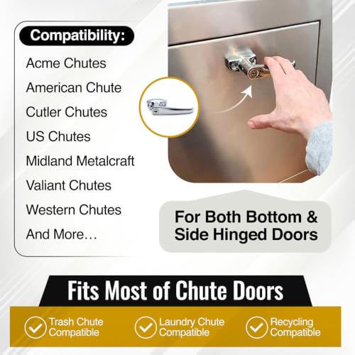 Trash Chute ADA L Handle - Universal Fit for Laundry and Linen Doors with V Spindle for Bottom & Side hinged Doors. Handicap Approved Universal Locking Chrome Knob Hardware Parts