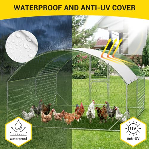 GarveeLife Large Metal Chicken Coop, Metal Chicken Run with Reinforced Triangle Support & Double Doors, Outdoor Walk-in Poultry Cage for Yard, 9.8x13.1x6.5 FT - size: 9.8' x 13.1' x 6.6'