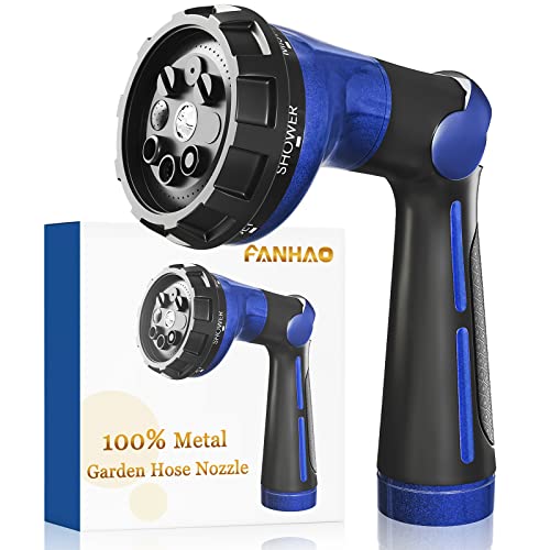 FANHAO Heavy Duty Garden Hose Nozzle, Metal Hose Sprayer Easy Thumb Control | 8 Spray Patterns, Rustproof Water Nozzle, Non-Slip Ergonomic Grip, Elder & Child Friendly for Garden, Car & Pet, Blue - color: Blue