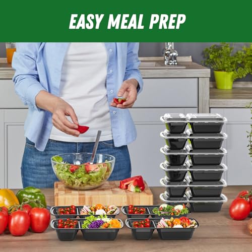 Dealusy 50 Pack 28 oz Meal Prep Containers with Lids 2-Compartment, Black | Sturdy Leakproof & Food Safe, Microwave, Freezer, Dishwasher Safe Prep Containers, To Go Take Out Plastic Food Storage - color: Black
