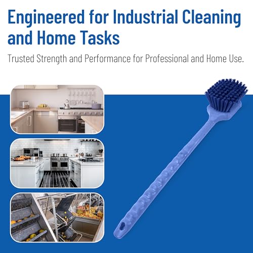 SPARTA 20" Floater Scrub Brush with Long Handle, Oil-Resistant Polyester Bristles, Multiple Trim Angles, Foam-Injected Polymer Block, Commercial Cleaning Tool, Blue