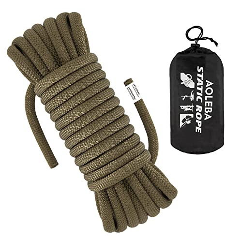 AOLEBA 10.5 mm Static Climbing Rope 10M(32ft) 20M(64ft) 30M(96ft) 50M(160ft) 70M(230ft) Outdoor Rock Climbing Rope, Escape Rope Ice Climbing Equipment Fire Rescue Parachute Rope - color: Brown, size: 96ft