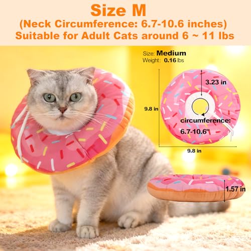 Cat Cone Collar Soft, Comfortable Cat Donut Collar After Surgery, Adjustable Elizabethan Recovery Collars & Cones to Stop Licking, Lightweight Neck Collar Soft Cone for Cats Kitten (Pink, Medium) - size: M