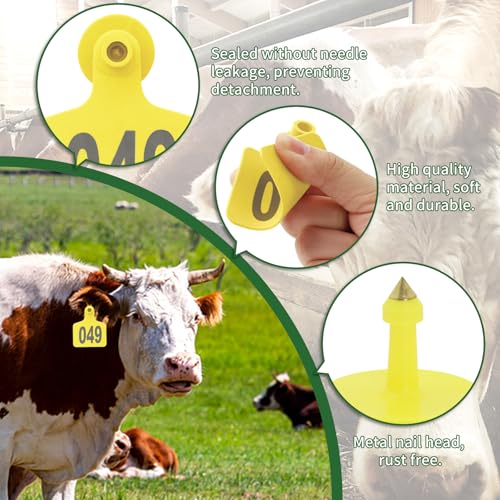 100PCS Cattle Ear Tags Numbered 001-100,Plastic Livestock Ear Tags with Animal Identification Tags for Cattle Cows Hogs Pigs Sheep Goats (Yellow) - color: YELLOW