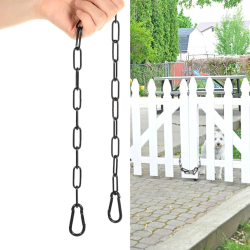 31.5“ Gate Chain Lock, Heavy Duty Chain Link Lock with Carabiners | Heavy Duty Durable Construction, Secure Outdoor Gate And Pet Cage Lock, Smooth Black Finish With Carabiners, For Fences Sheds