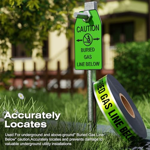 1000 Feet Caution Buried Gas Line Below Green/Black Print Safety Tape with Above-Ground Caution Tag, 2 Inch x Foot 5 Mil, Detectable 2-Inch - style: Caution Buried Gas Line