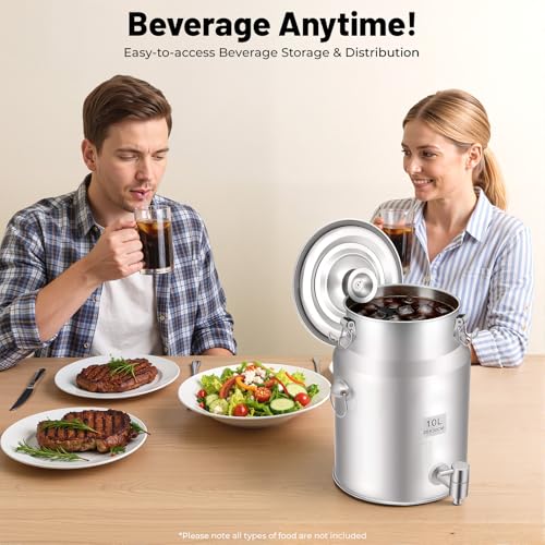2.64 Gallon Milk Can - 304 Stainless Steel Milk Bucket with Sealed Lid, Milk Transport Barrel with Spigot for Liquid Storage, Ideal for Milk, Wine, and Beverages - size: 2.64 Gallon