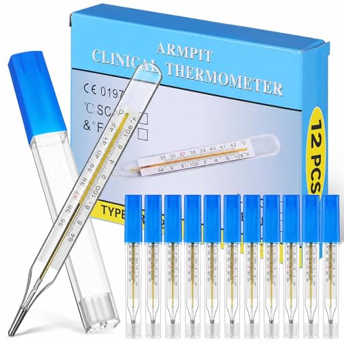 Ciieeo 12Pcs Glass Temperatures Measurement Adult, Temperature Gauge Accurate Temperatures Measurement Testing Tools with Case, Dual Scale Measurement Stick for Oral Underarm Families General Use