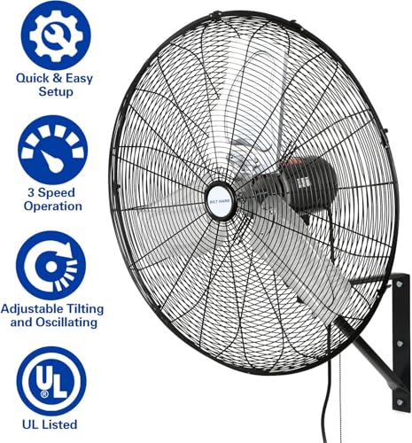 BILT HARD 6500 CFM 24in. High Velocity Industrial Wall Mounted Fan, 3-Speed Oscillating Heavy Duty Air Circulator for Commercial Use, Garage, Warehouse, Factory and Jobsite - UL Listed - size: 24 in.