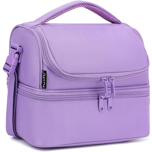 FlowFly Double Decker Cooler Insulated Lunch Bag Large Tote for Boys, Girls, Men, Women, with Adjustable Strap,Purple - color: Purple