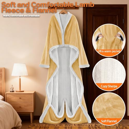 Wearable Heated Blanket With Sleeves & Foot Pocket, Heated Throw Blankets Fast Heating Blanket With 10 Heat Settings Auto Shut Off Over-Heat Protection-Warm Gift, Machine Washable, 52”*72”+18” - color: Khaki