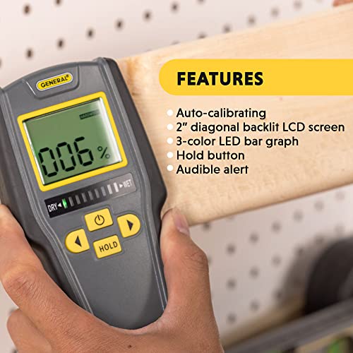 General Tools Digital Moisture Meter MMD7NP - Humidity Sensor- Pinless and Non-Invasive | Non-invasive moisture detector for walls, wood floors & concrete. Wood moisture meter for building materials & houses. - size: Pinless