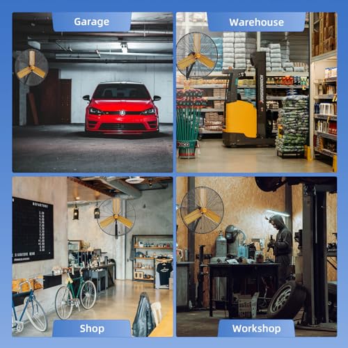 24 inch Oscillating High Velocity Wall Mount Fan, 7600 CFM Industrial Heavy Duty Metal Wall Fan, 3 Speeds, Adjustable Height and Tilt, Commercial Shop Fans for Garage, Workshop - size: 24 inch - Indoor