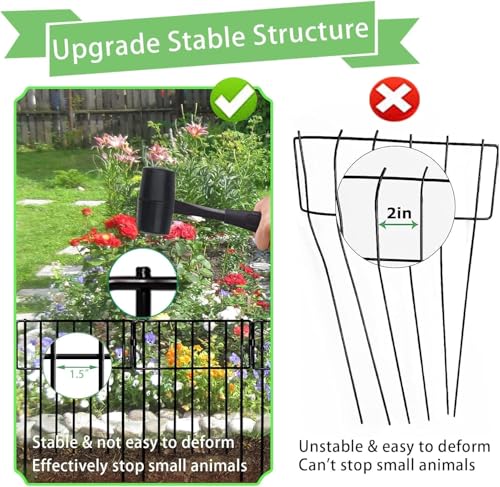 Thrivinest 30 Pack Animal Barrier Fence, No Dig Fence Decorative Fences, Rustproof Metal Small Garden Fence Border for Dogs Rabbits (Black, 30 Pack,30Ft) - color: Black, size: 30 Pack,30Ft