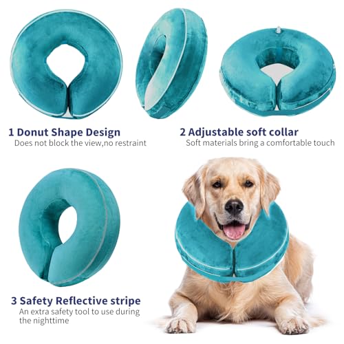 Inflatable Reflective Dog Cone Collar Alternative After Surgery,Doggie Recovery Dount Neck Ecollar,Adjustable Soft Dog Cone Collar for Small Medium Large Dogs (Light Blue, S) - color: Light Blue, size: Small（8.5"-10.5"）