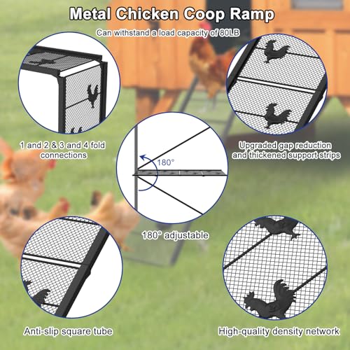 Chicken Coop Ramp 52.5''L, Ladder Length Adjustable for Henhouse | Heavy Duty Metal Coop Steps for Feet Problem or Cannot Fly Chickens, Waterproof, Non-Slip, Rustproof, Sturdy&Easy to Clean - size: 52.5*11.1 inch