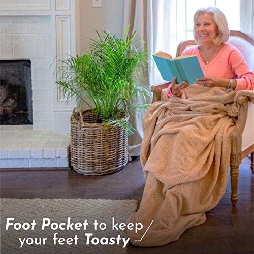 50"x70" Cozy Cappuccino Foot Pocket Blanket Plush Fleece Non-Electric - color: Cozy Cappuccino