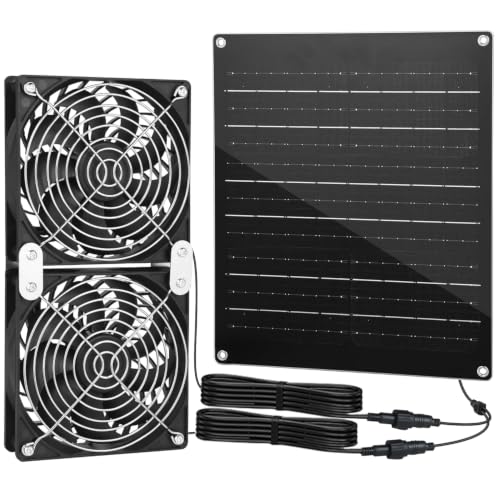 Solar Powered Fan Kit, 30W Solar Fan, Solar Panel Fan Kit, IPX7 Waterproof Fans Exhaust Intake Mounting for Outside Greenhouse Shed Chicken Coop - size: 30