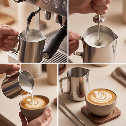 Vakoo Milk Frothing Pitcher, 12oz, 304 Stainless Steel Frother Cup | Dual Scale, Latte Pen Included, Barista Grade, for Espresso Machine, Coffee, Cappuccino, 12oz/20oz/32oz Available - size: 12 Ounces
