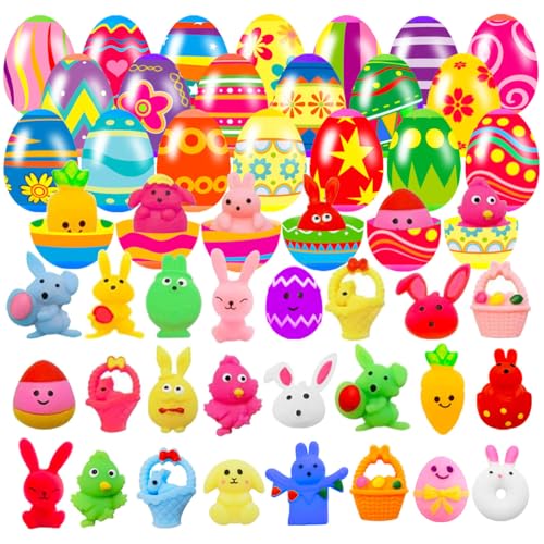 24 Pack Prefilled Easter Eggs with Squishy Toys Inside Bright Colorful Easter Eggs with Fidget Toys Great for Kids Girls Boys Easter Basket Stuffers Eggs Fillers Party Favors Gifts