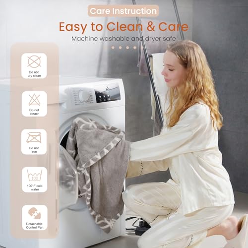Heated Blanket Electric Throw Blanket with Built-in Button Controller 50"x60" One-Touch Ultra Cozy Soft Warm Heating Electric Blanket with 4 Heat Levels & 4 Hours Auto-Off Overheat Protection - color: Coffee White, size: Throw