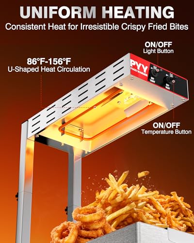 PYY French Fry Warmer - Update Commercial Food Heat Lamp Fry Dump Station Chip Warmer Food Warmer Adjustable Height 7.9"-11" Temp 86°F-156°F Countertop Freestanding for Restaurant Buffet - size: 10L Adjust Height