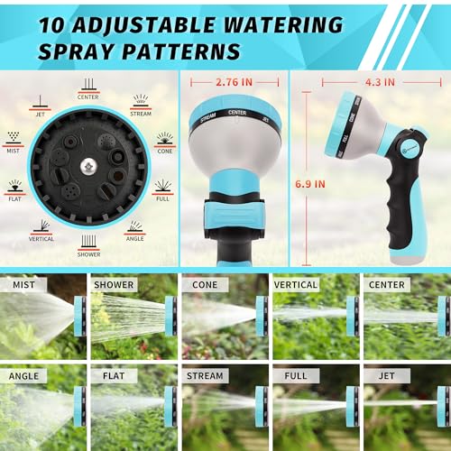 AUTOMAN Garden Hose Nozzle Sprayer - 10 Spray Patterns, 2 Pack Thumb Control Water Hose Nozzle Outdoor, Heavy Duty Spray Nozzles for Watering Garden, Cleaning Window, Washing Car, Showering Pets - color: Turquoise