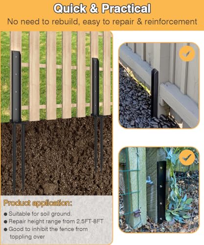 Fence Post Anchor Kit, Heavy Duty Metal Steel Post Repair Kit, Fence Post Anchor Stakes Ground Spike for Repairing Tilted/Broken Wood Post, Double-Tube Style, 2 Packs - size: Double-Tube-2