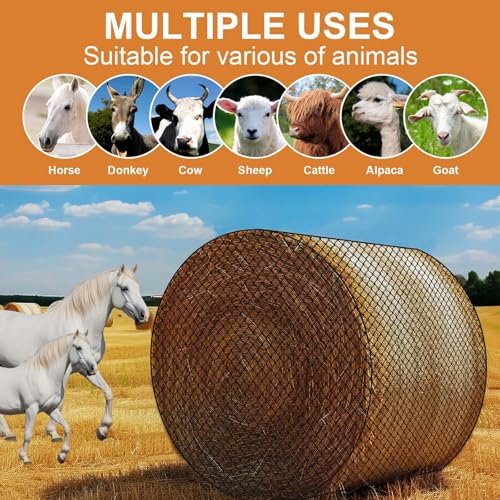 Large Round Bale Hay Net, Slow Feed Knotless Design Hay Net Feeder for Livestocks,Heavy Gauge Large Hay Net for Horses, Cattle, Sheep in Farms and Pastures, 1.75-inch Mesh (5×5ft) - color: 5×5 ft