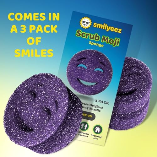 The Original Scrub Moji Scrubbing Sponge by Smilyeez (Set of 3) - Purple - Temperature-Responsive Polymer Foam, Stain and Odor Resistant, Ideal for Kitchen and Bathroom Cleaning - color: Purple