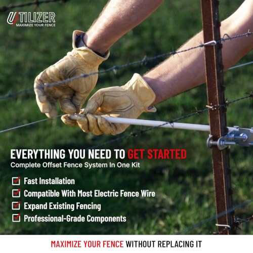 Utilizer Electric Fence Extension Stand-Off Kit – 1/8 Mile T-Post Bundle | Includes Fence Post Brackets, 3/8x15” Rigid Electric Fence Posts & T Post Clips – Zero-Sag Electric Fence Kit - size: 15"Rods - 1/8 Mile