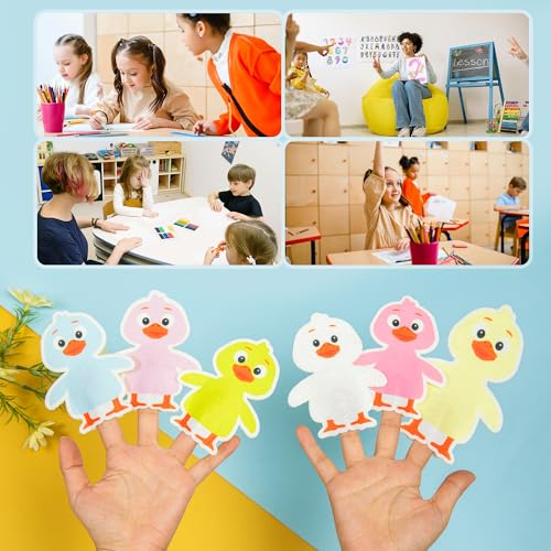 Five Little Ducklings Finger Puppets Set (6PCS) – Felt Duck Finger Puppets for Nursery Rhymes, Preschool Storytelling, Parent-Child Interaction & Classroom Activities - style: 5 Little Ducklings