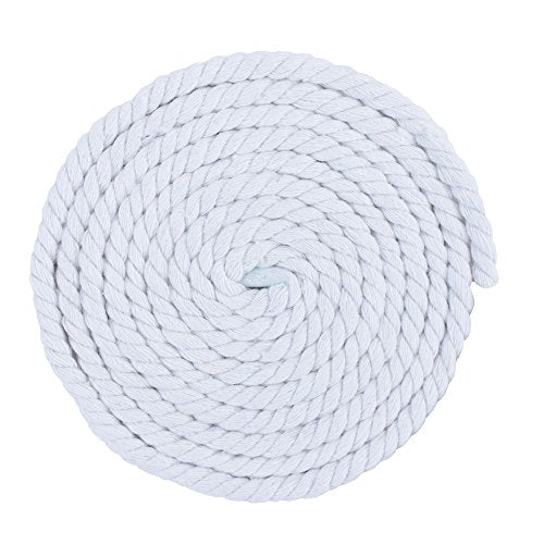 Twisted Natural Cotton Rope - 1/4 Inch - Solid Colors - Available in Lengths of 10 Feet, 25 Feet, 50 Feet, and 100 Feet - color: White, size: 10 feet