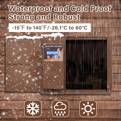 Automatic Chicken Coop Door with Timer, Side Opening Large Entry for Chickens, Battery Operated Or USB Powered, Anti-Pinch Sensor, LCD Display, Easy Installation Poultry Door - color: Coffee