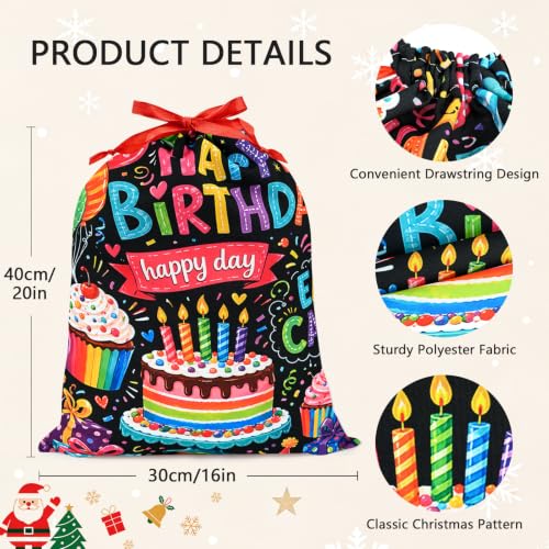 KzgtY Colorful Birthday 2PCS Gift Bags with Drawstring, 16 x 12 Inch Reusable Present Sacks for Christmas,Brithday, Holidays,Parties & Gift Packaging - color: Colorful Birthday