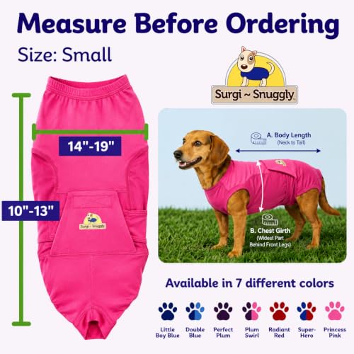 Surgi Snuggly Dog Surgery Recovery Suit, Cone Alternative, Spay/Neuter S | Dog Recovery Suit for Dogs — Veterinarian-Invented Surgical Suit & Recovery Onesie with Easy Bathroom Access After Surgery - color: Princess Pink, size: Small (L-10"-13" | G-14"-19